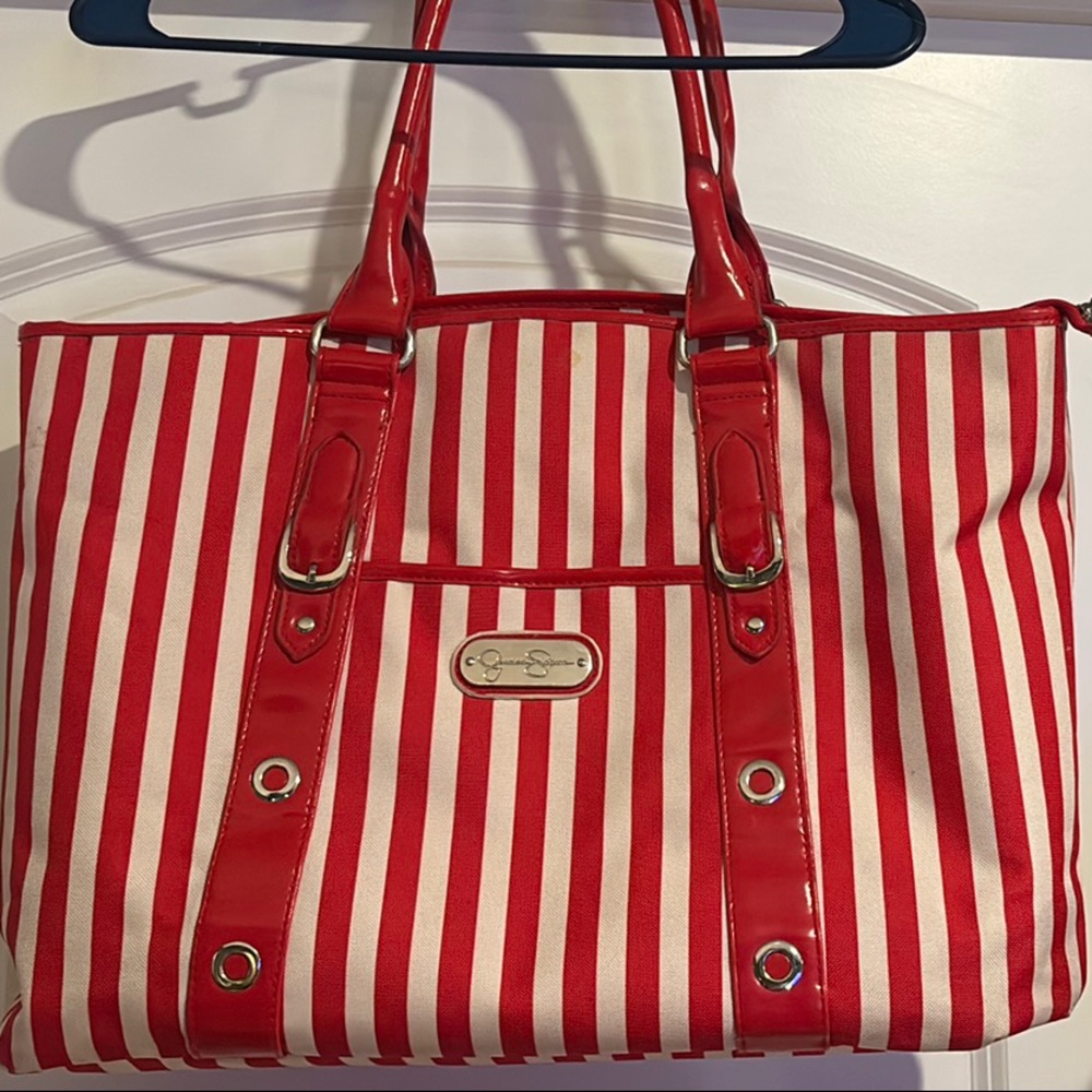 Jessica Simpson XL Red and White Striped Tote Bag